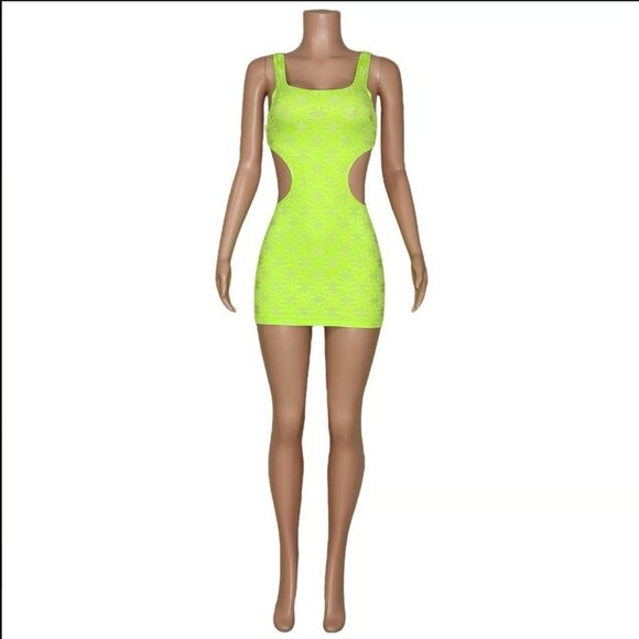 LOVERS + FRIENDS In My Moment Mini Dress Size XS Bodycon Cutouts Neon Green - Picture 12 of 13